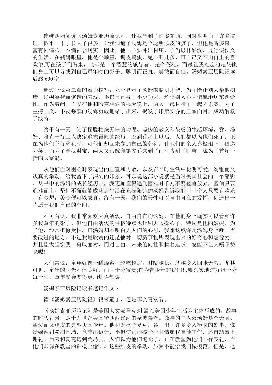 汤姆索亚历险记读书笔记作文5篇文档格式.docx_第3页