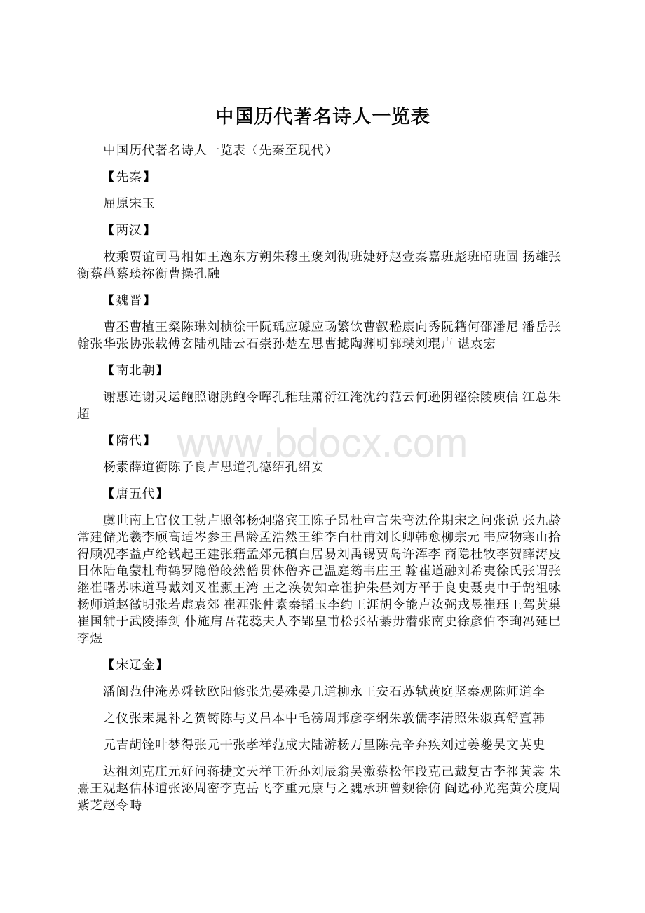 中国历代著名诗人一览表Word格式文档下载.docx