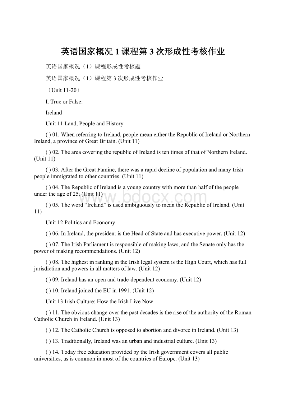 英语国家概况1课程第3次形成性考核作业.docx