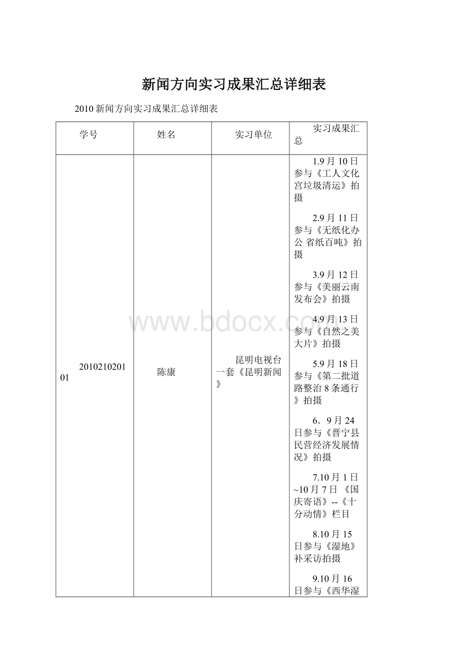 新闻方向实习成果汇总详细表Word下载.docx_第1页