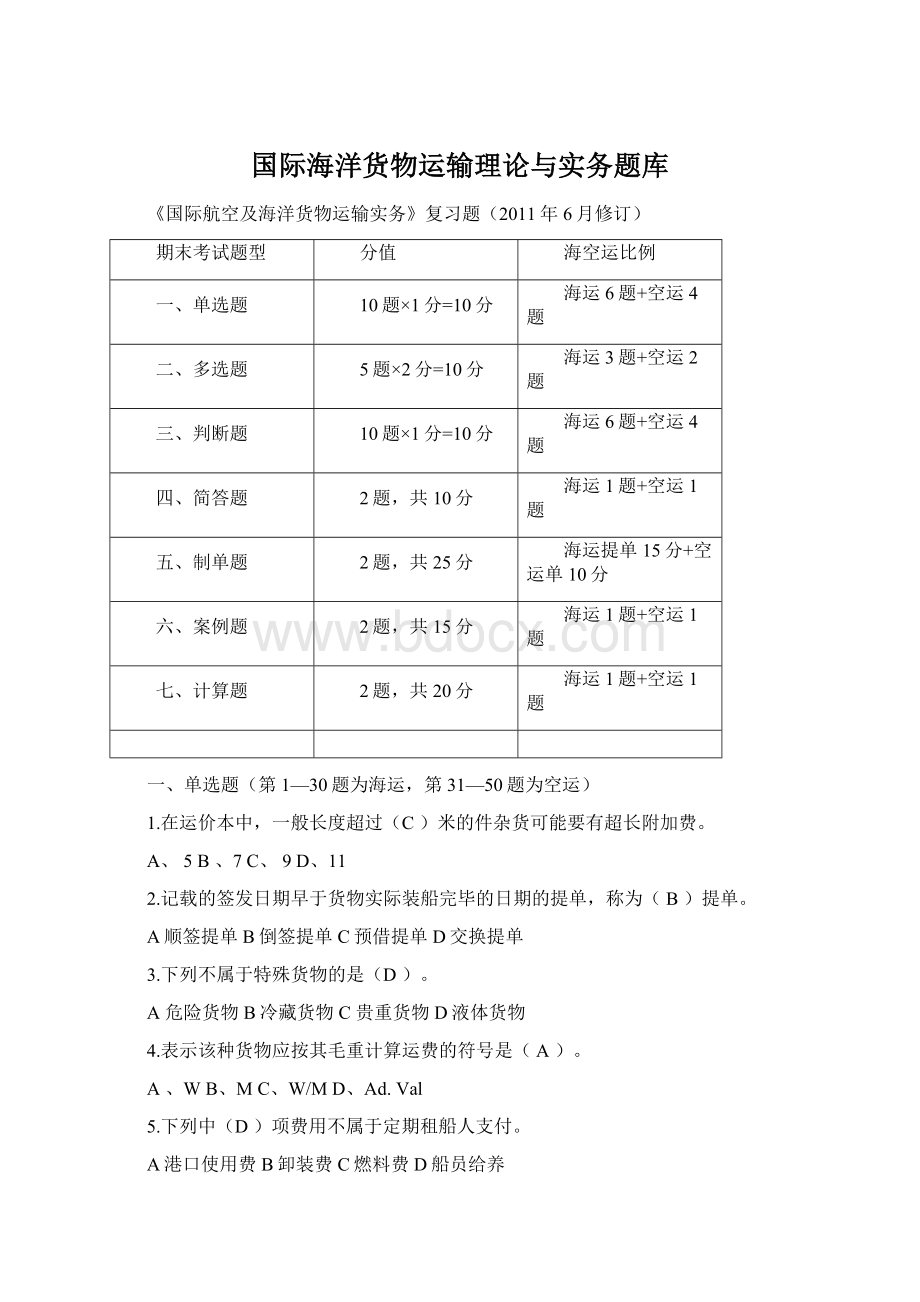 国际海洋货物运输理论与实务题库文档格式.docx