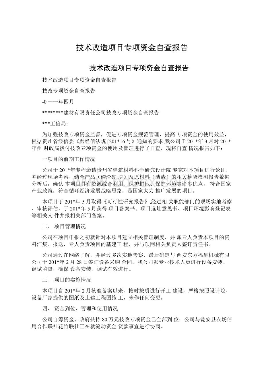 技术改造项目专项资金自查报告Word格式文档下载.docx_第1页