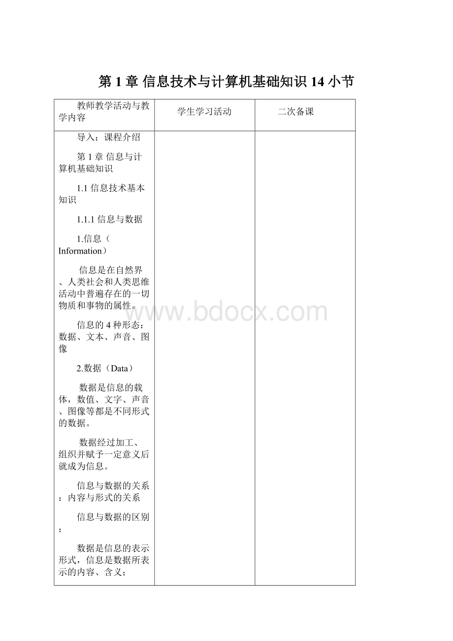 第1章 信息技术与计算机基础知识14小节.docx