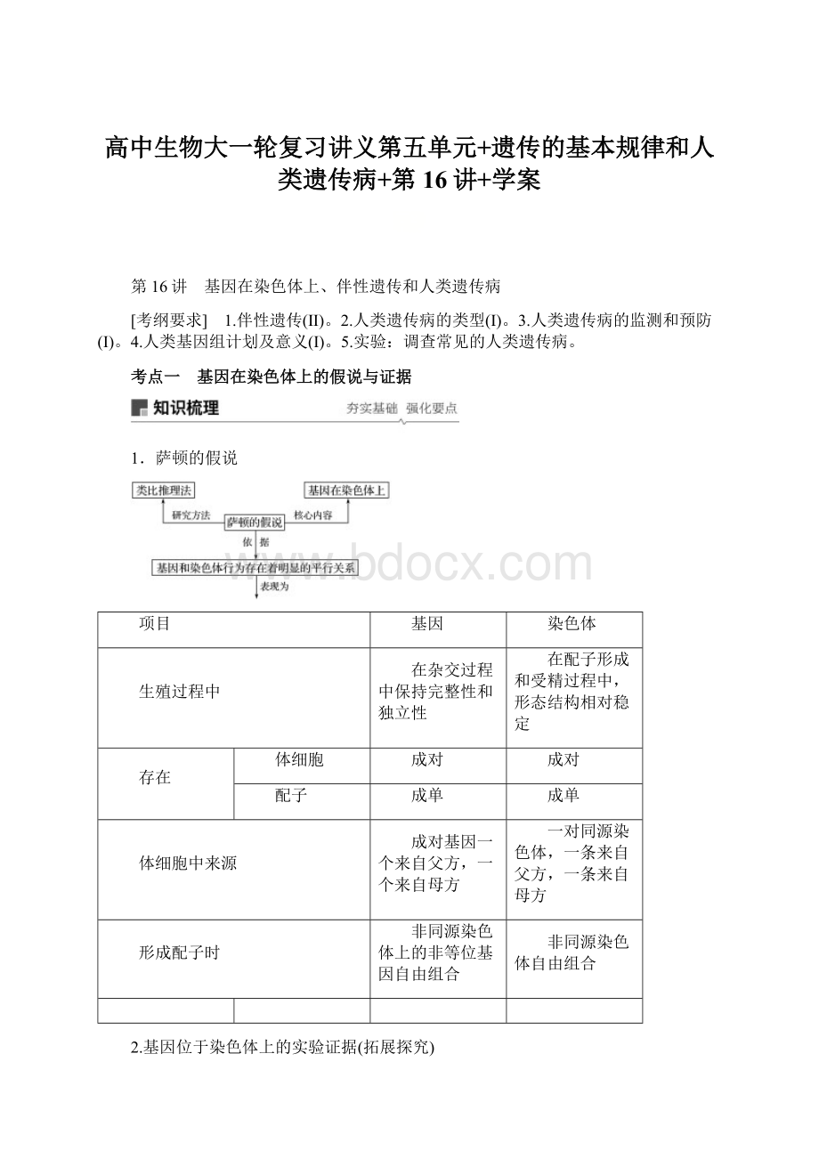 高中生物大一轮复习讲义第五单元+遗传的基本规律和人类遗传病+第16讲+学案.docx_第1页