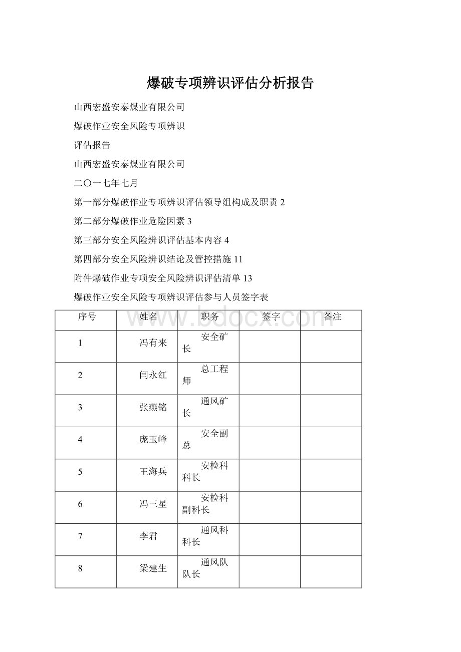 爆破专项辨识评估分析报告Word格式.docx