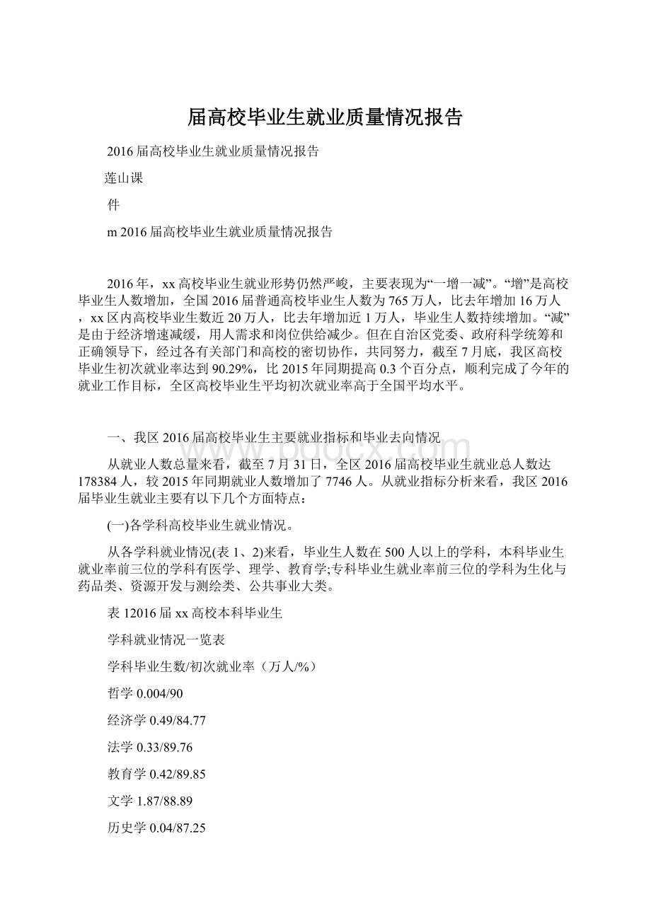 届高校毕业生就业质量情况报告.docx_第1页