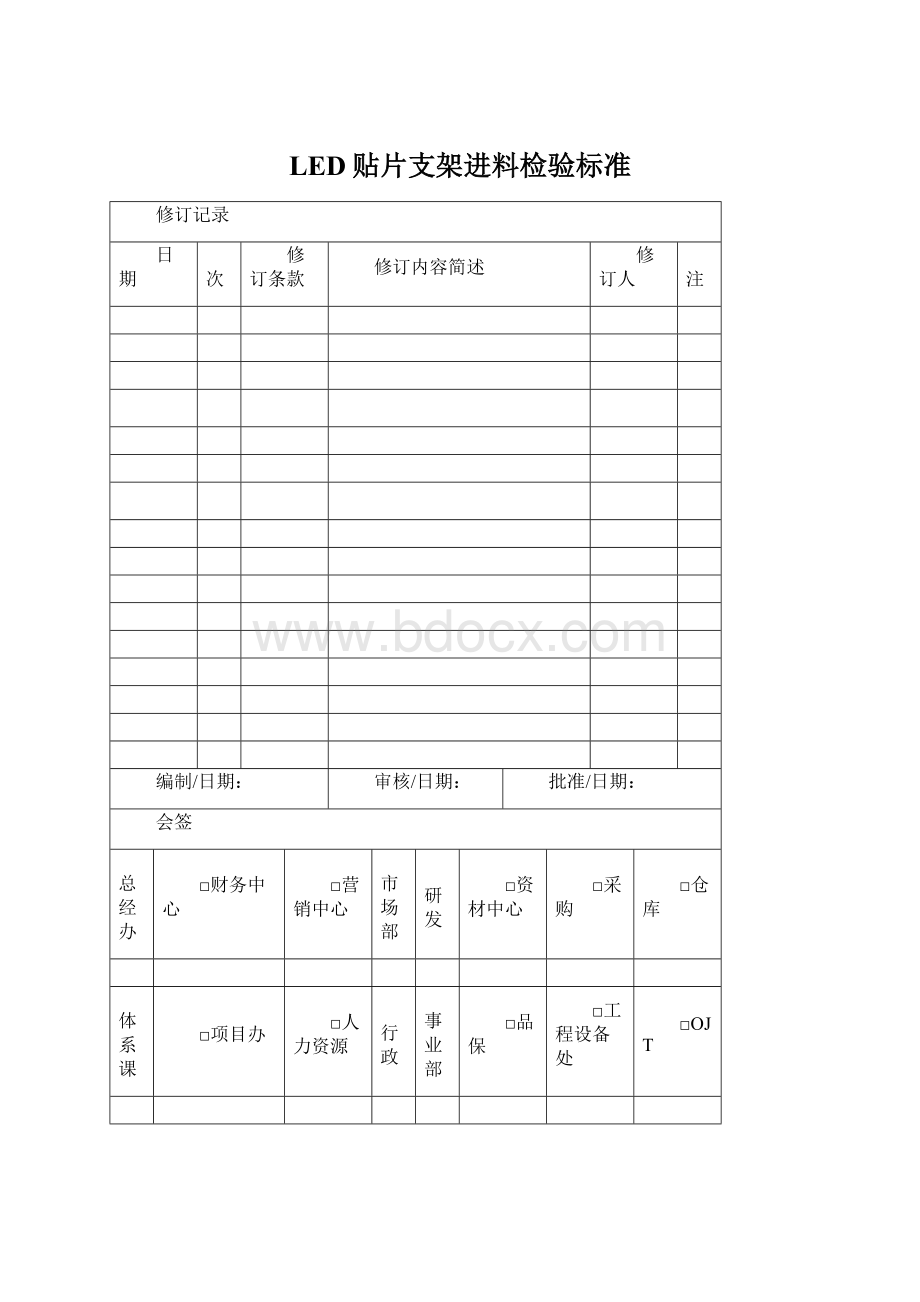 LED贴片支架进料检验标准.docx_第1页