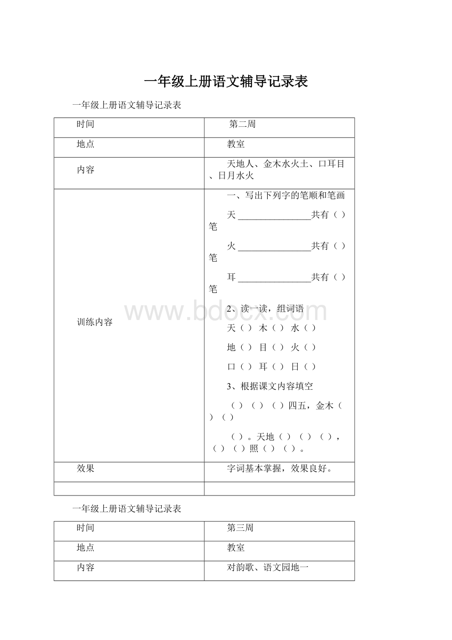 一年级上册语文辅导记录表.docx