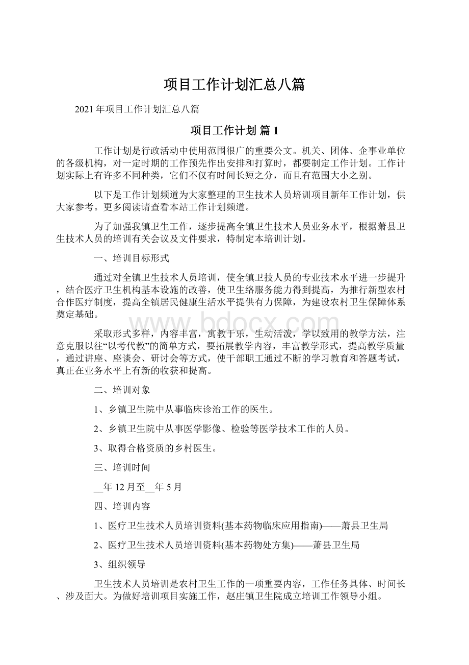 项目工作计划汇总八篇.docx