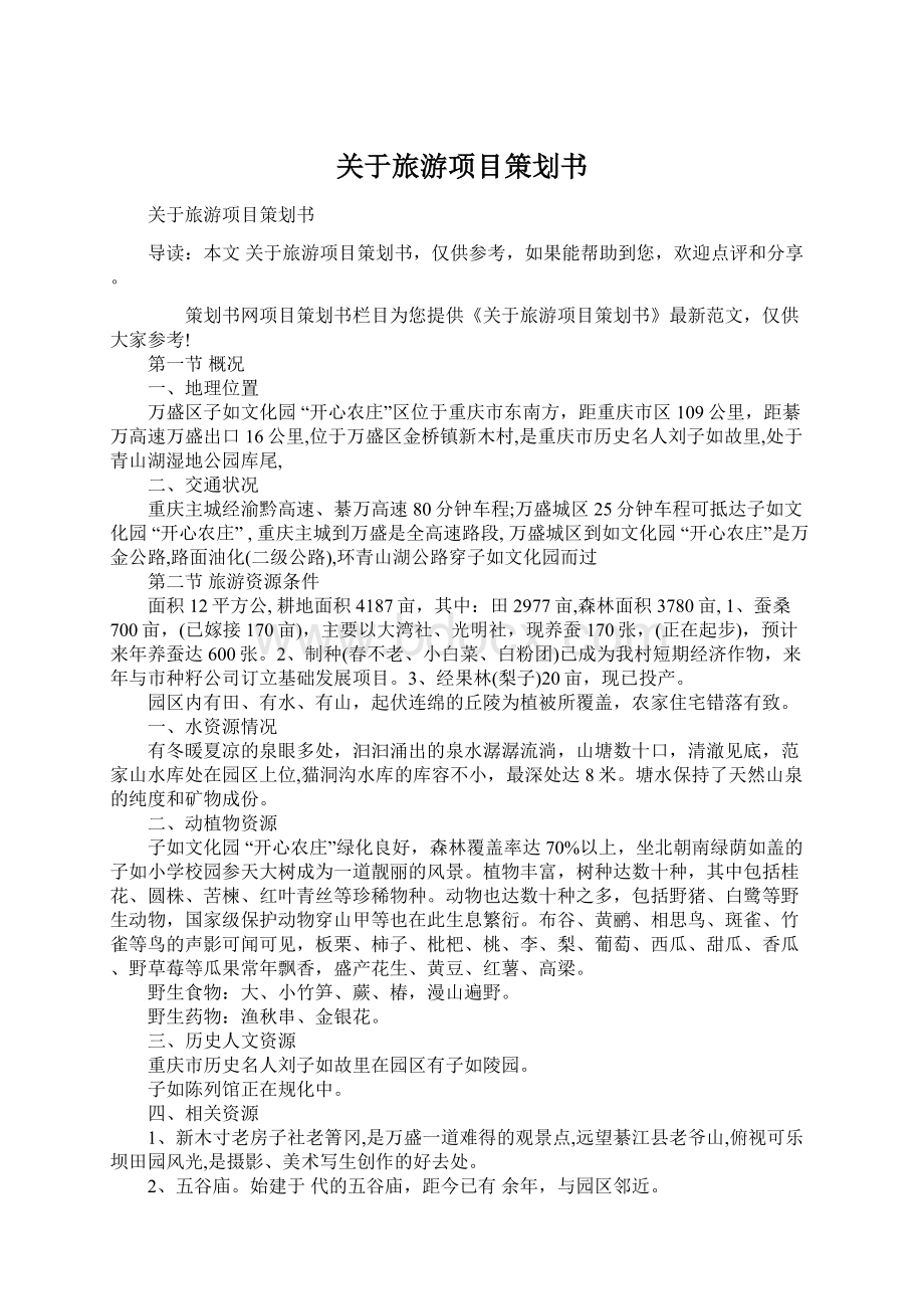 关于旅游项目策划书Word格式文档下载.docx