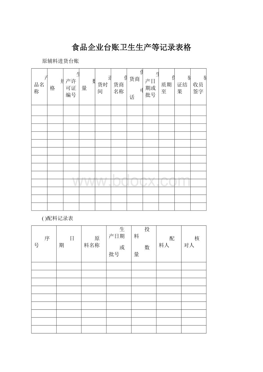 食品企业台账卫生生产等记录表格Word文件下载.docx_第1页