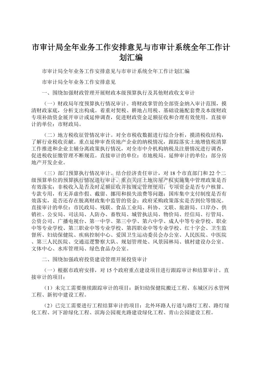 市审计局全年业务工作安排意见与市审计系统全年工作计划汇编.docx