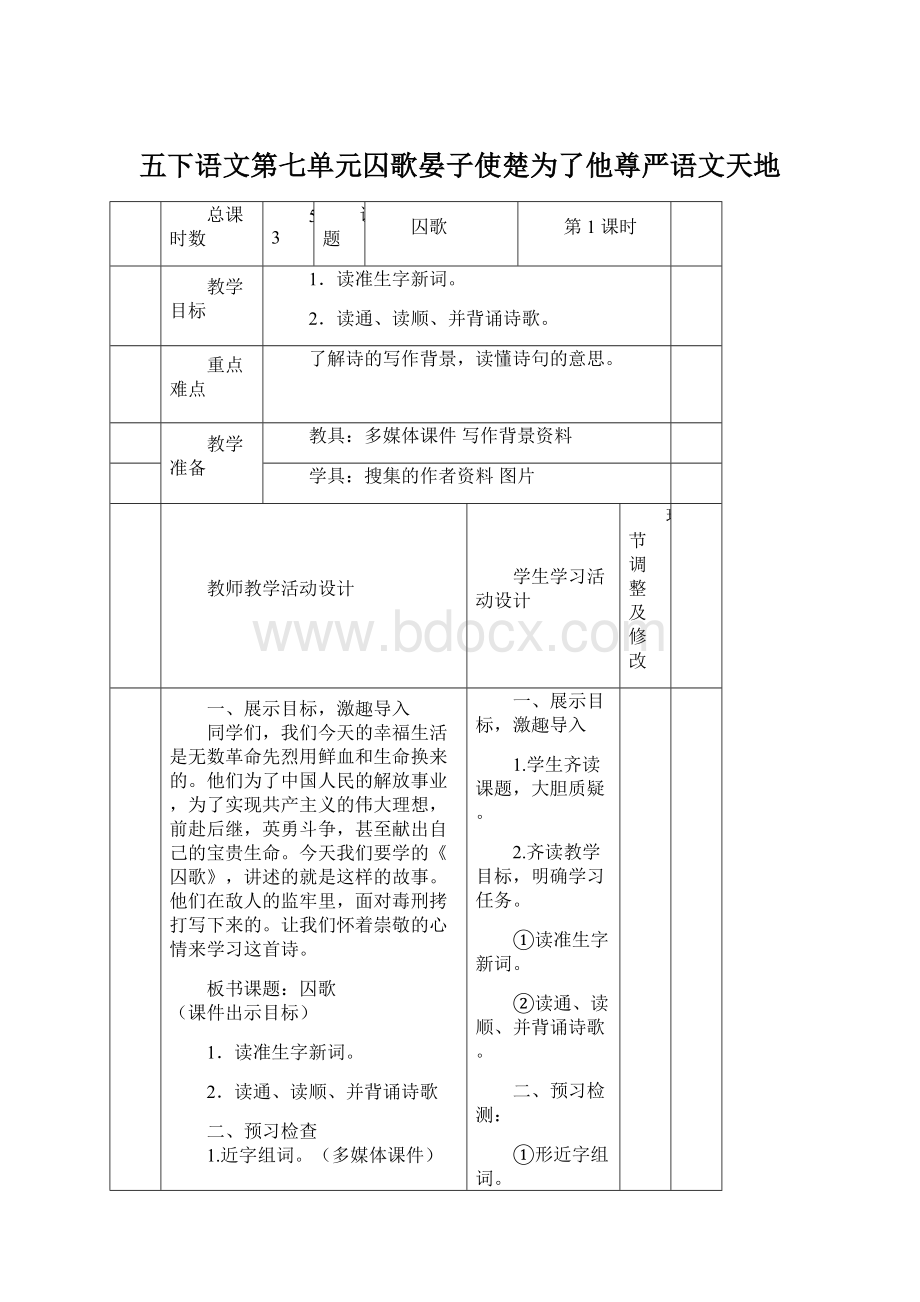 五下语文第七单元囚歌晏子使楚为了他尊严语文天地Word下载.docx_第1页