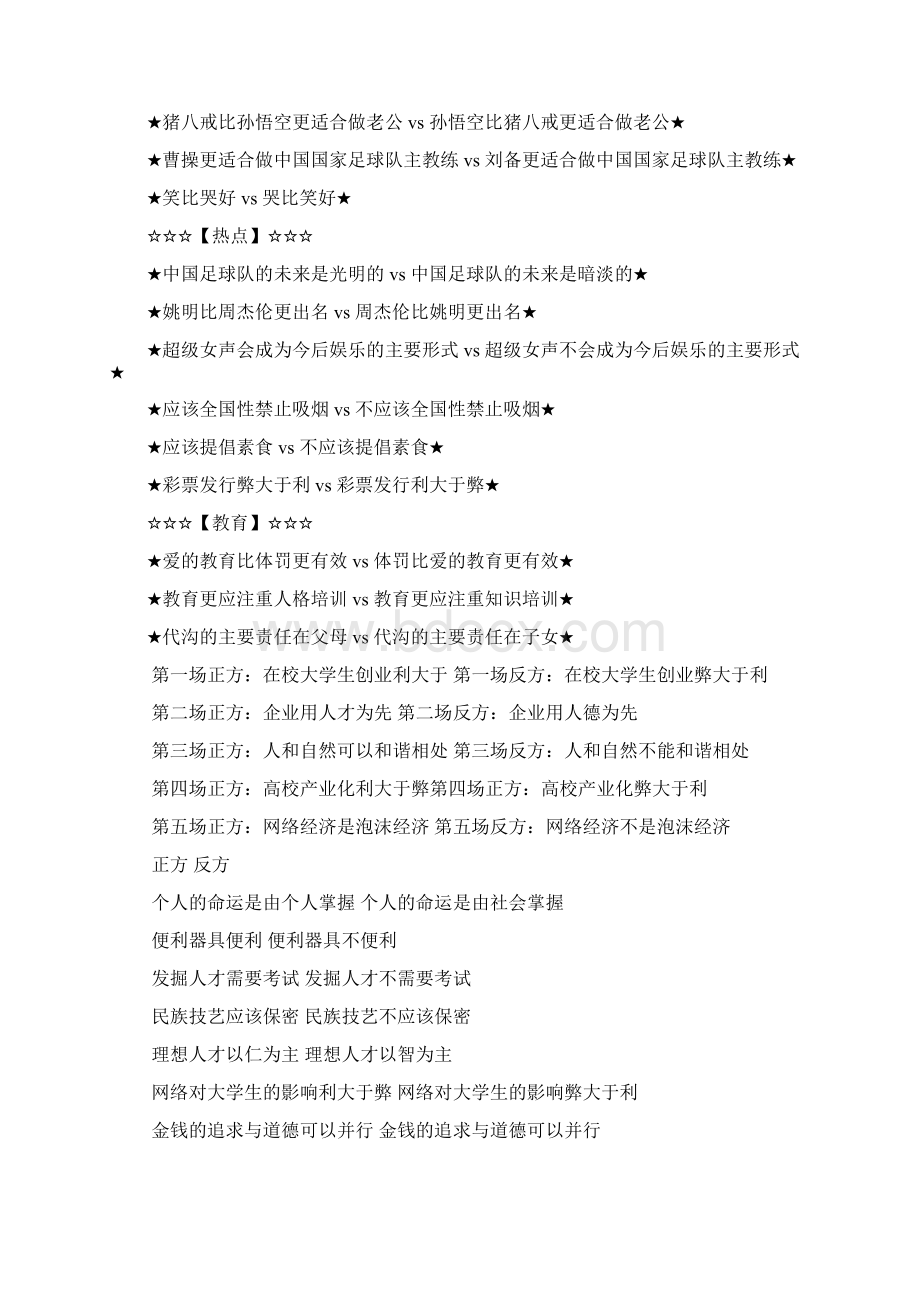 学生中学生辩论赛辩论题目大全与辩论赛知识Word文档下载推荐.docx_第3页