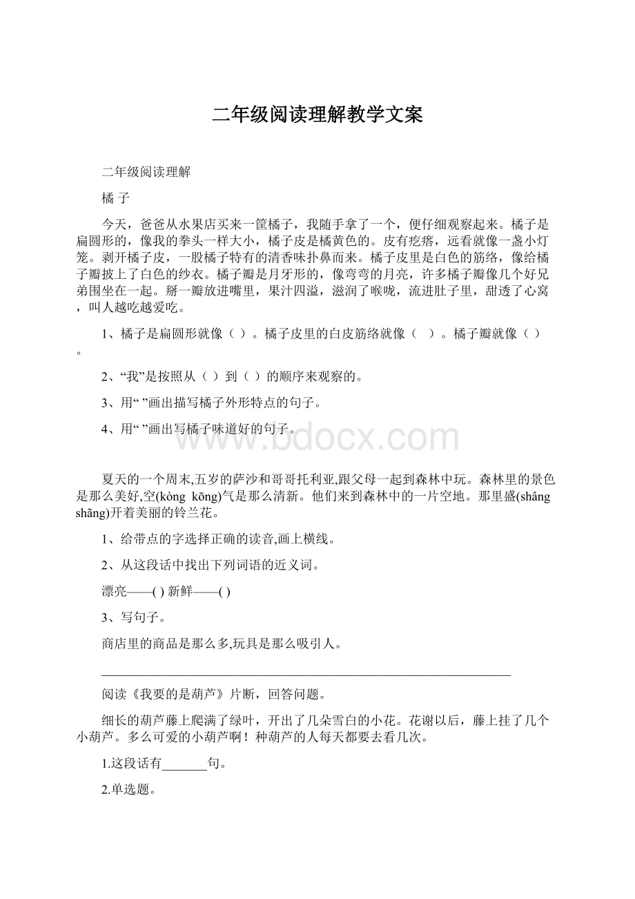 二年级阅读理解教学文案.docx