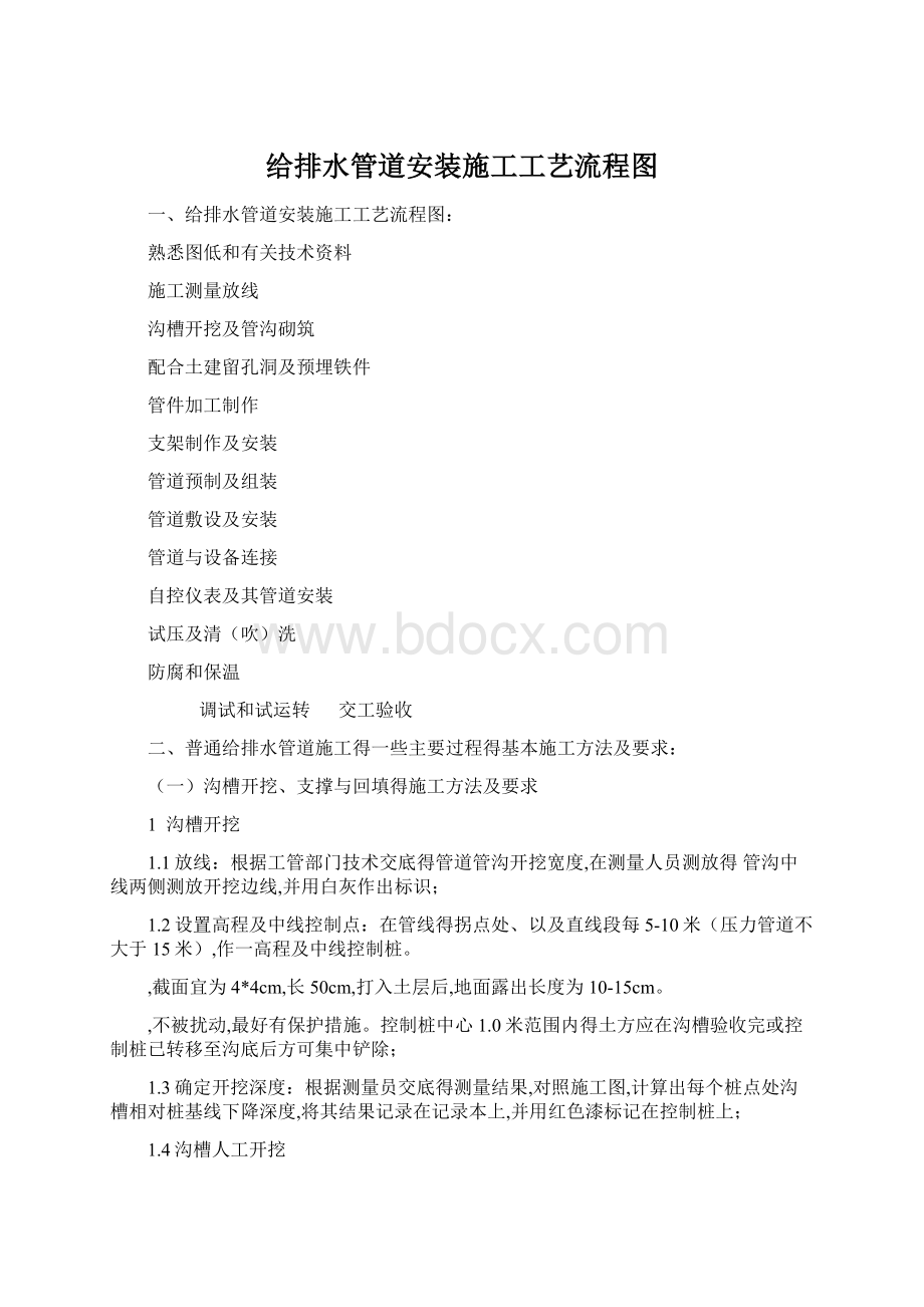 给排水管道安装施工工艺流程图Word格式.docx_第1页