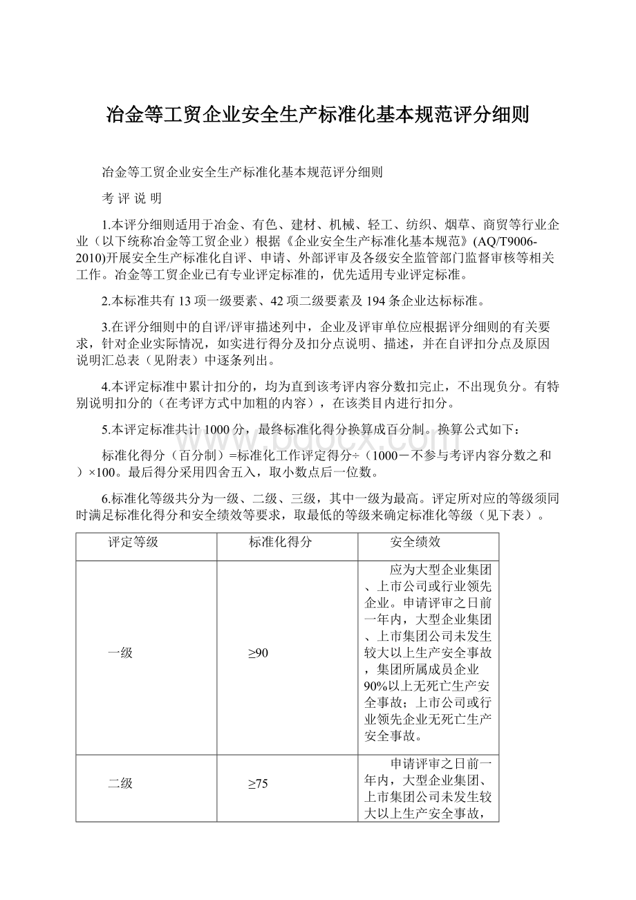 冶金等工贸企业安全生产标准化基本规范评分细则Word文件下载.docx