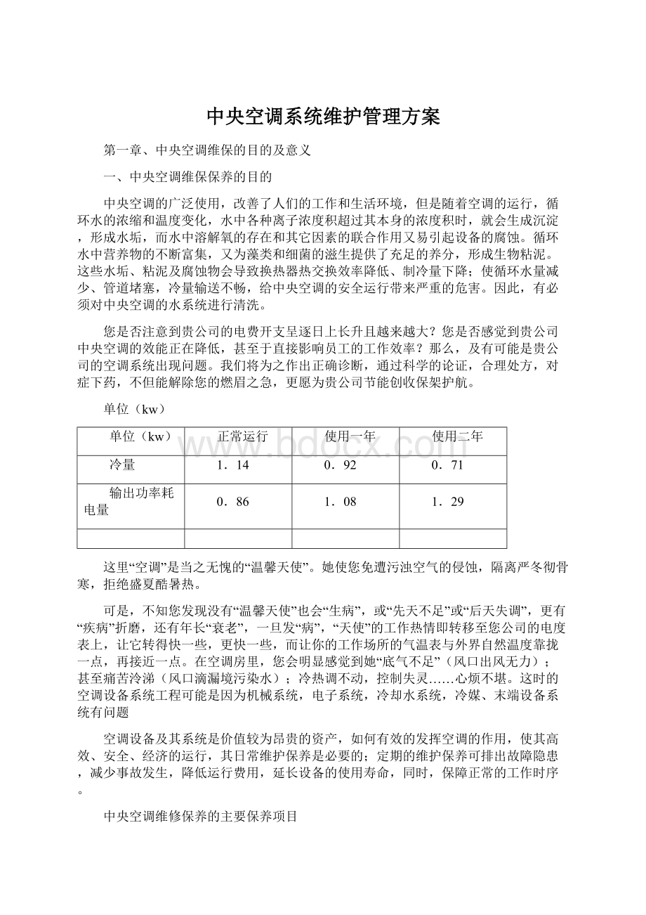 中央空调系统维护管理方案Word格式.docx