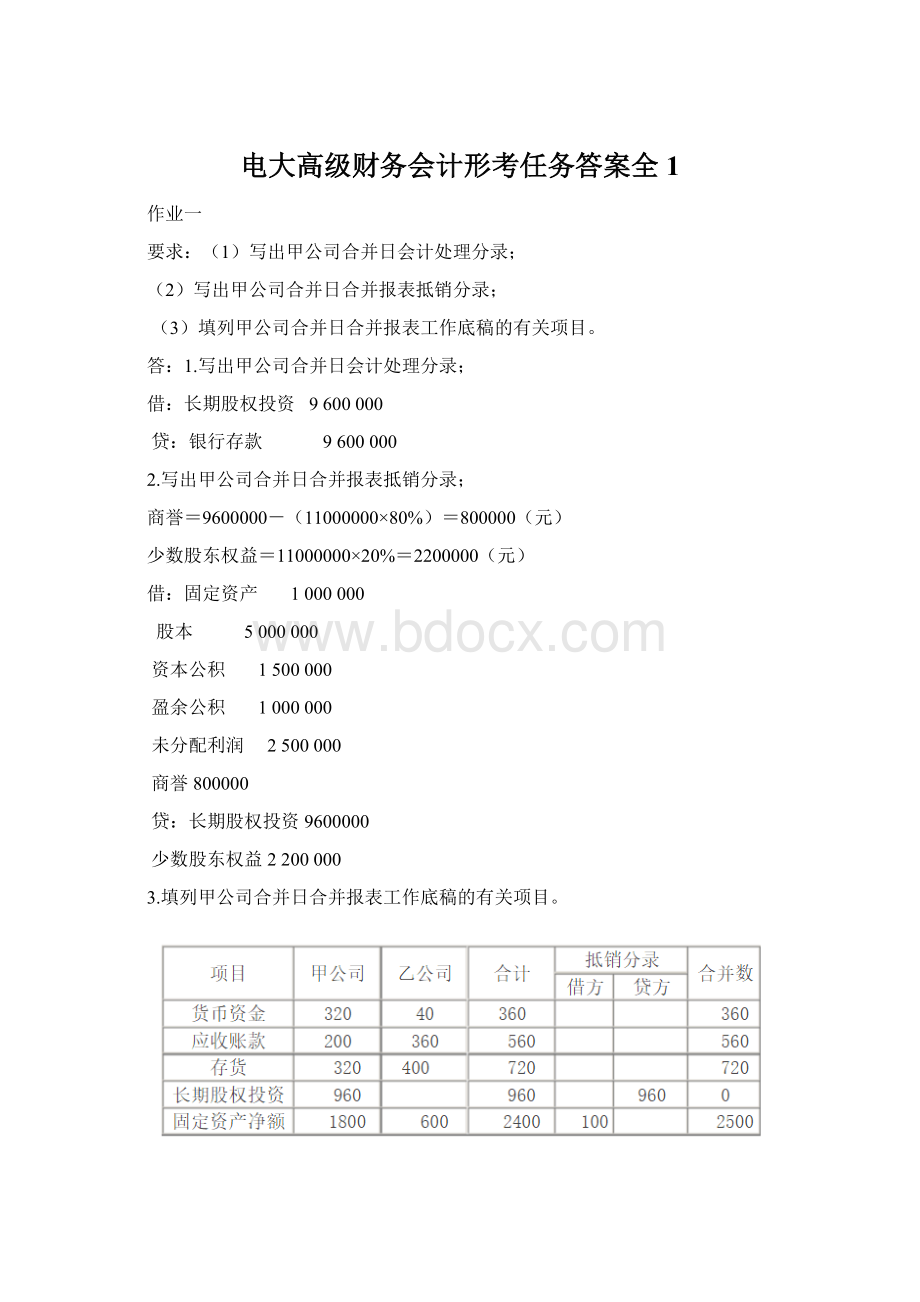 电大高级财务会计形考任务答案全1Word格式文档下载.docx_第1页