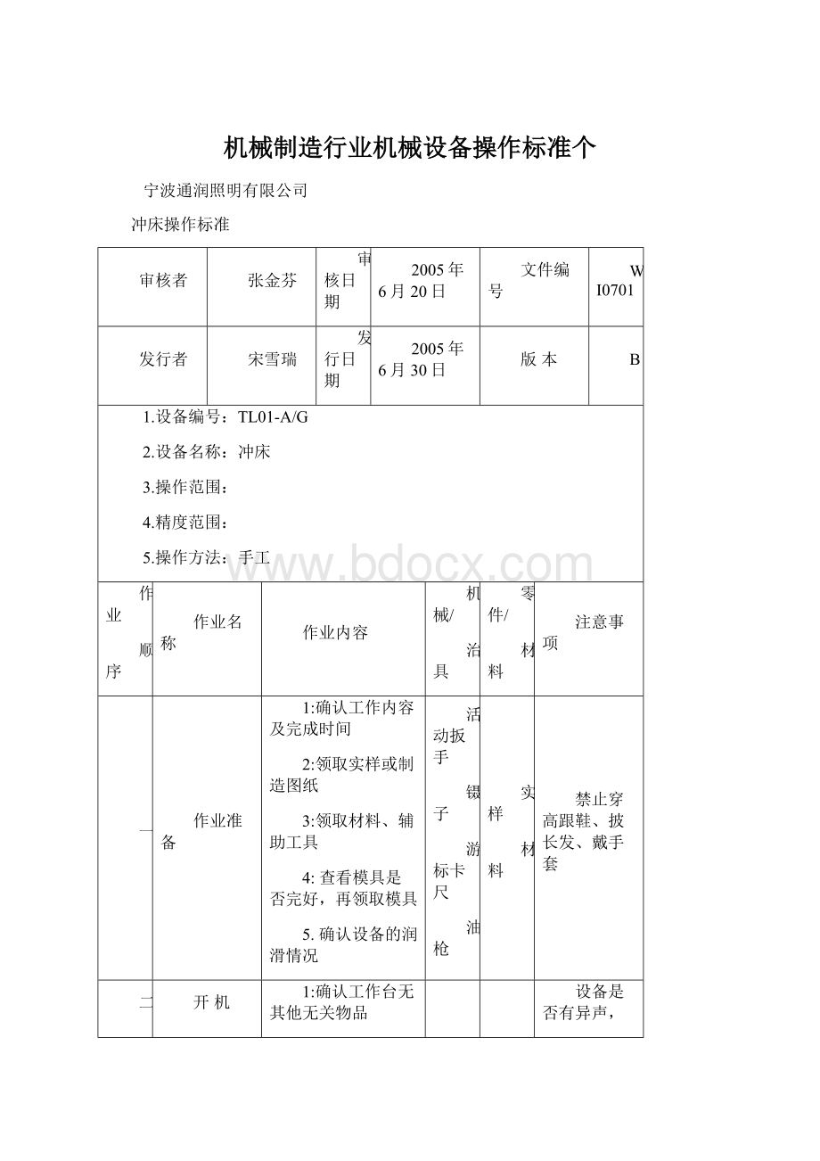 机械制造行业机械设备操作标准个.docx_第1页