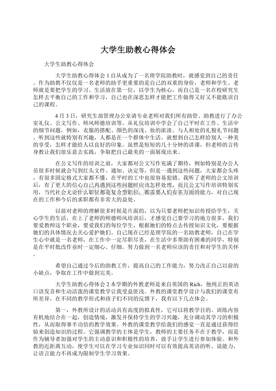 大学生助教心得体会文档格式.docx