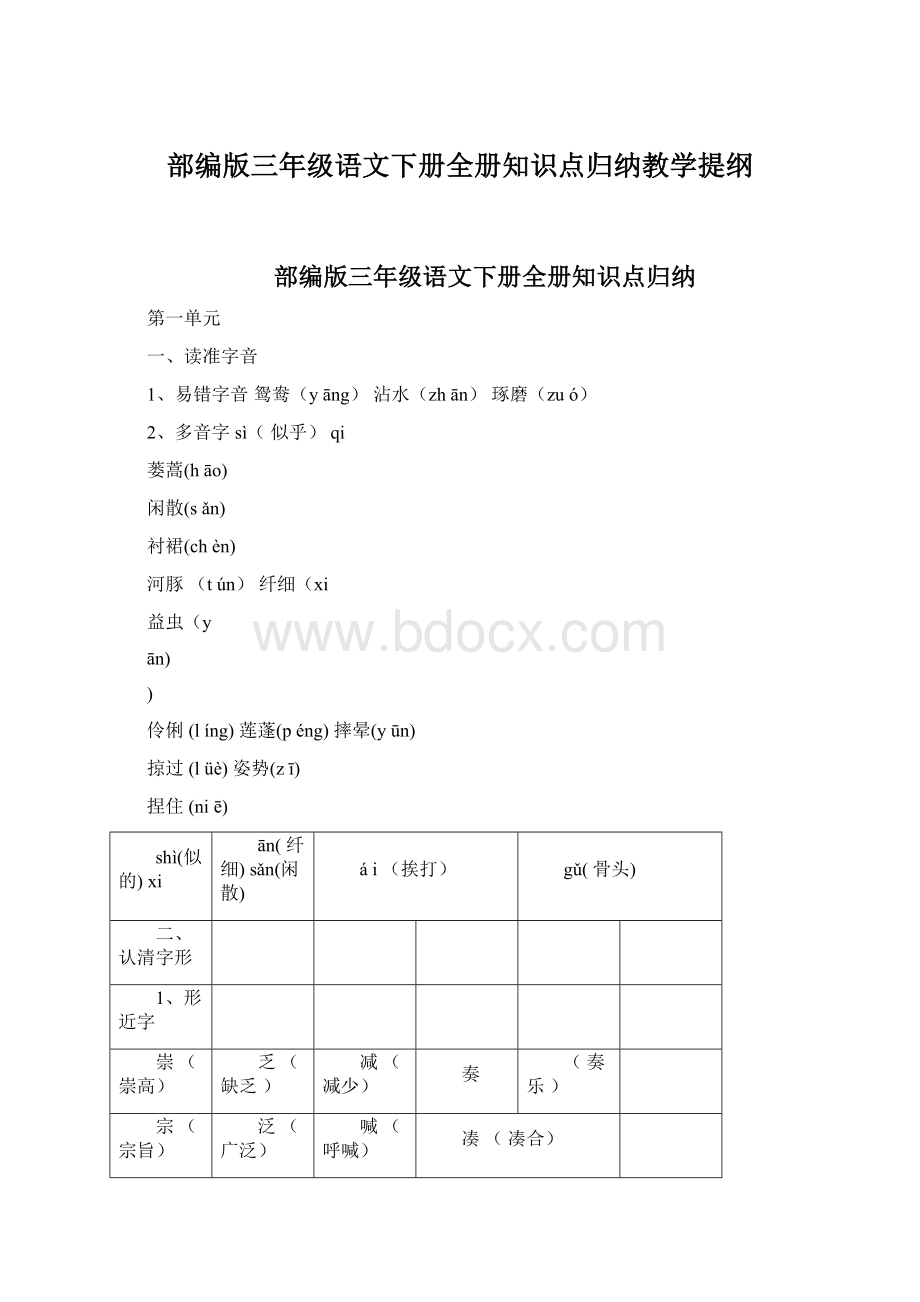 部编版三年级语文下册全册知识点归纳教学提纲Word文件下载.docx_第1页