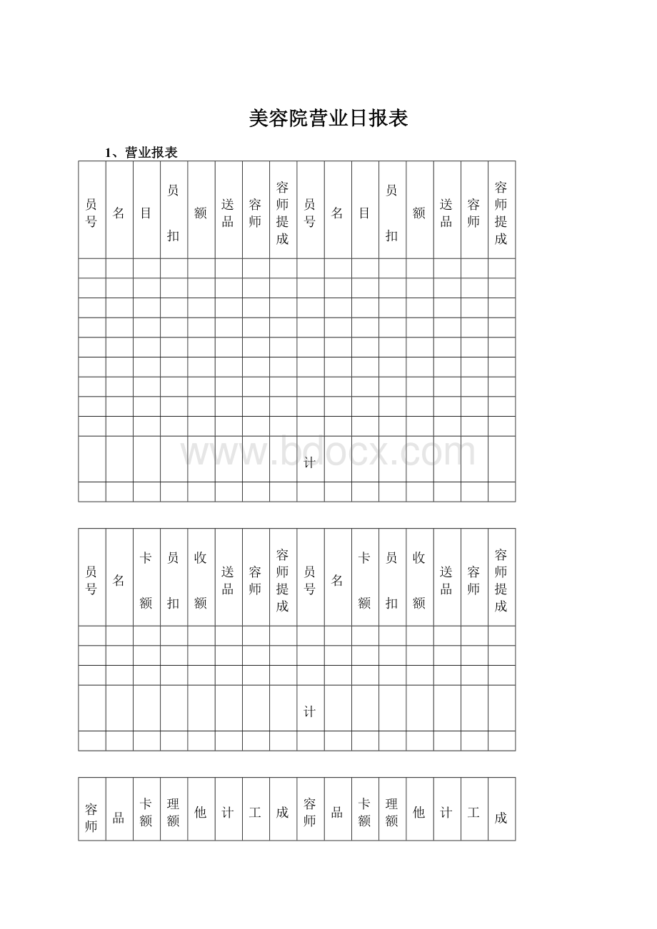 美容院营业日报表.docx_第1页