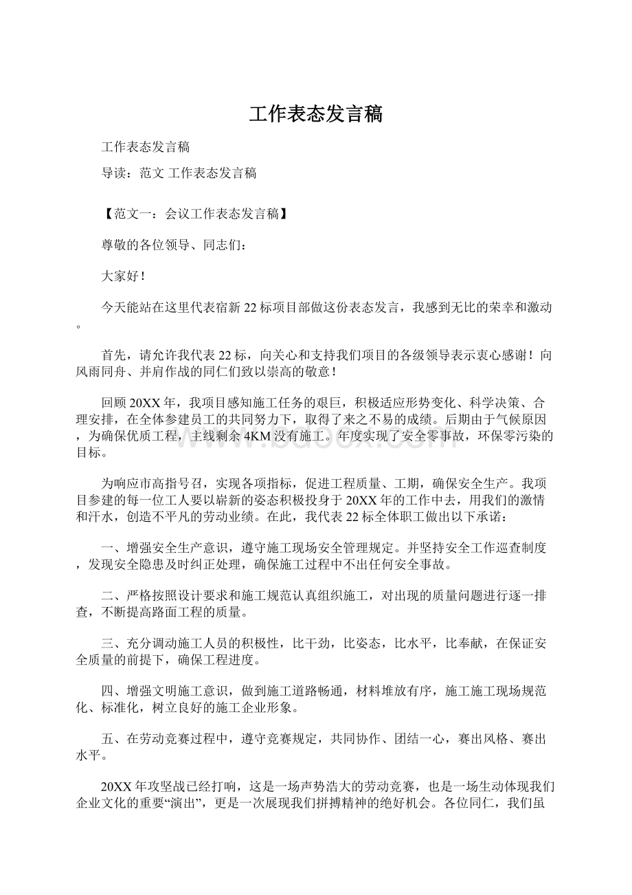 工作表态发言稿Word格式文档下载.docx