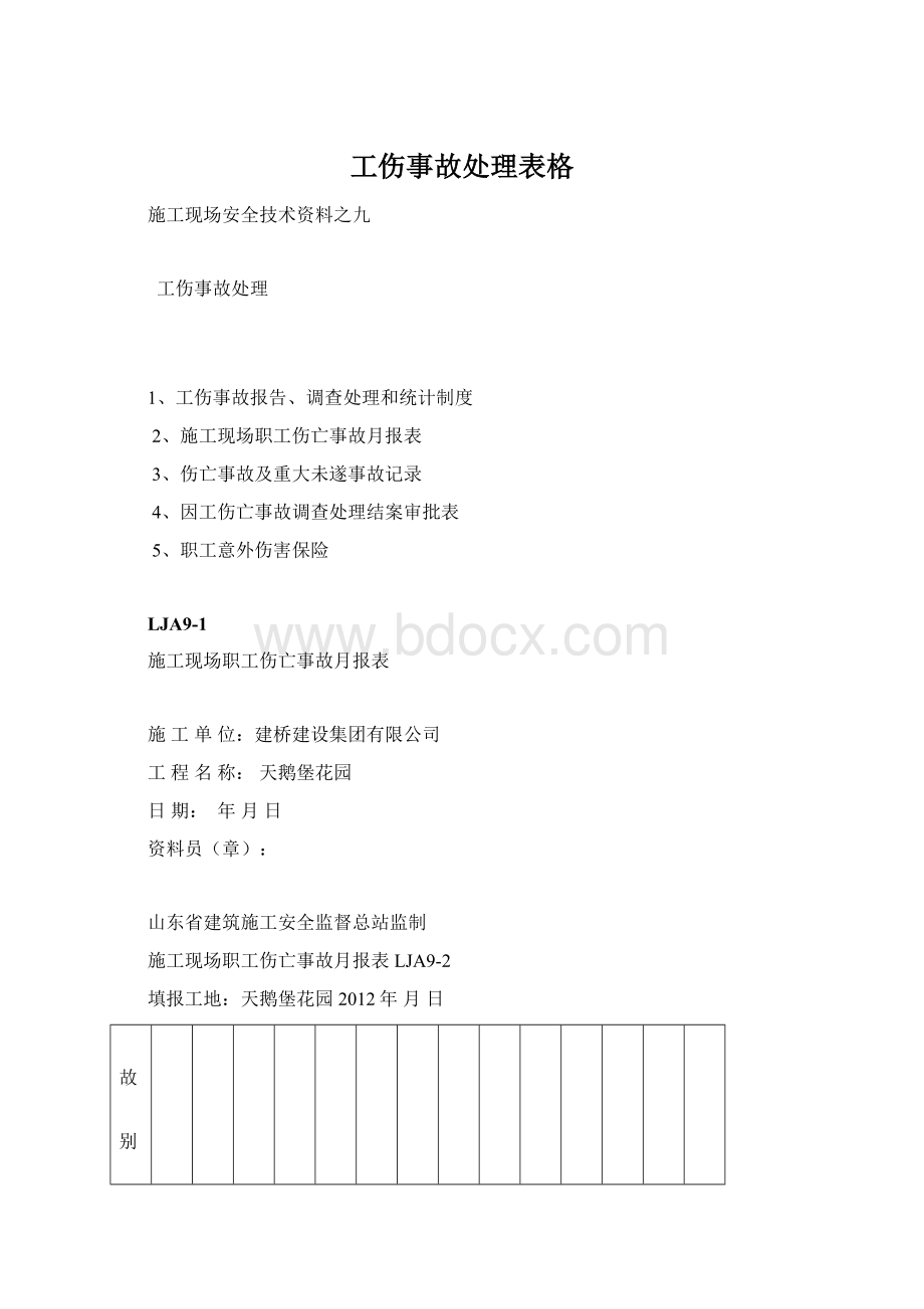 工伤事故处理表格Word格式.docx_第1页