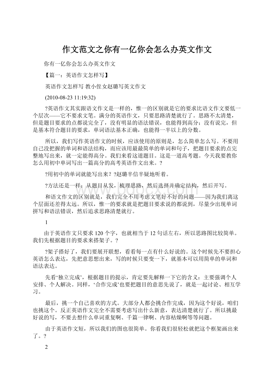 作文范文之你有一亿你会怎么办英文作文文档格式.docx