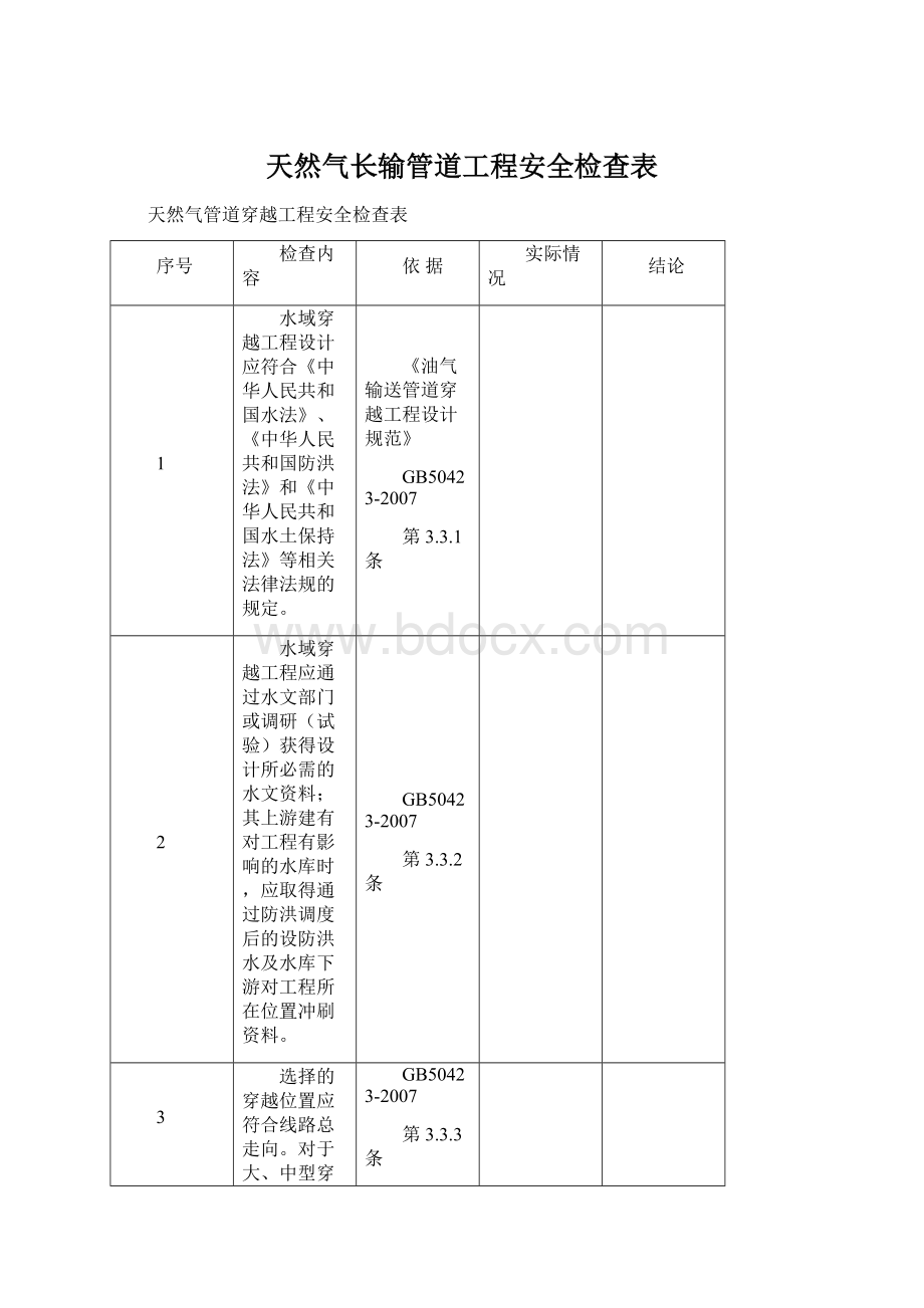 天然气长输管道工程安全检查表.docx