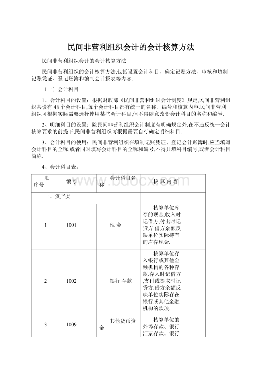 民间非营利组织会计的会计核算方法Word文档下载推荐.docx