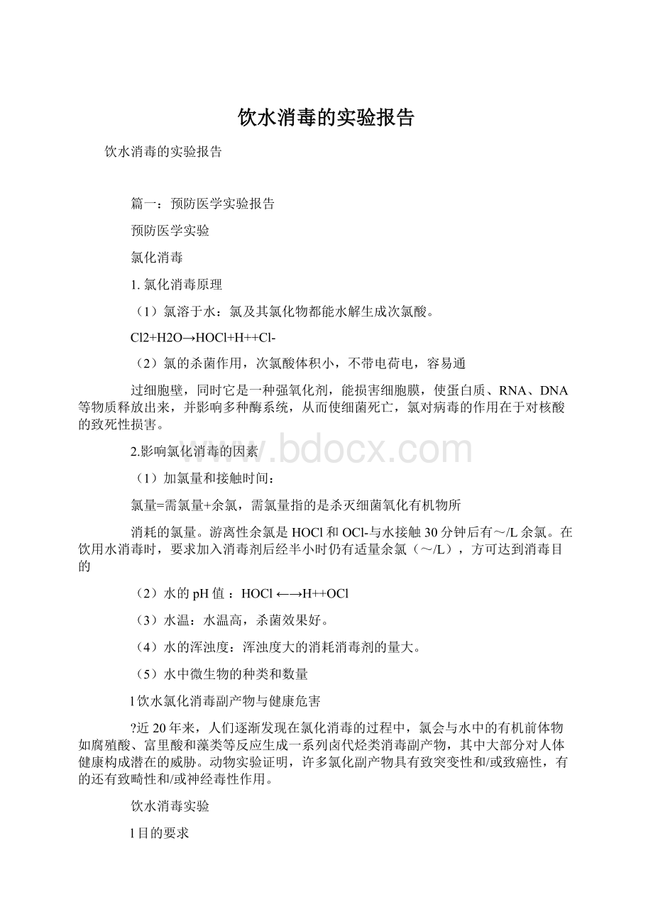 饮水消毒的实验报告Word格式文档下载.docx