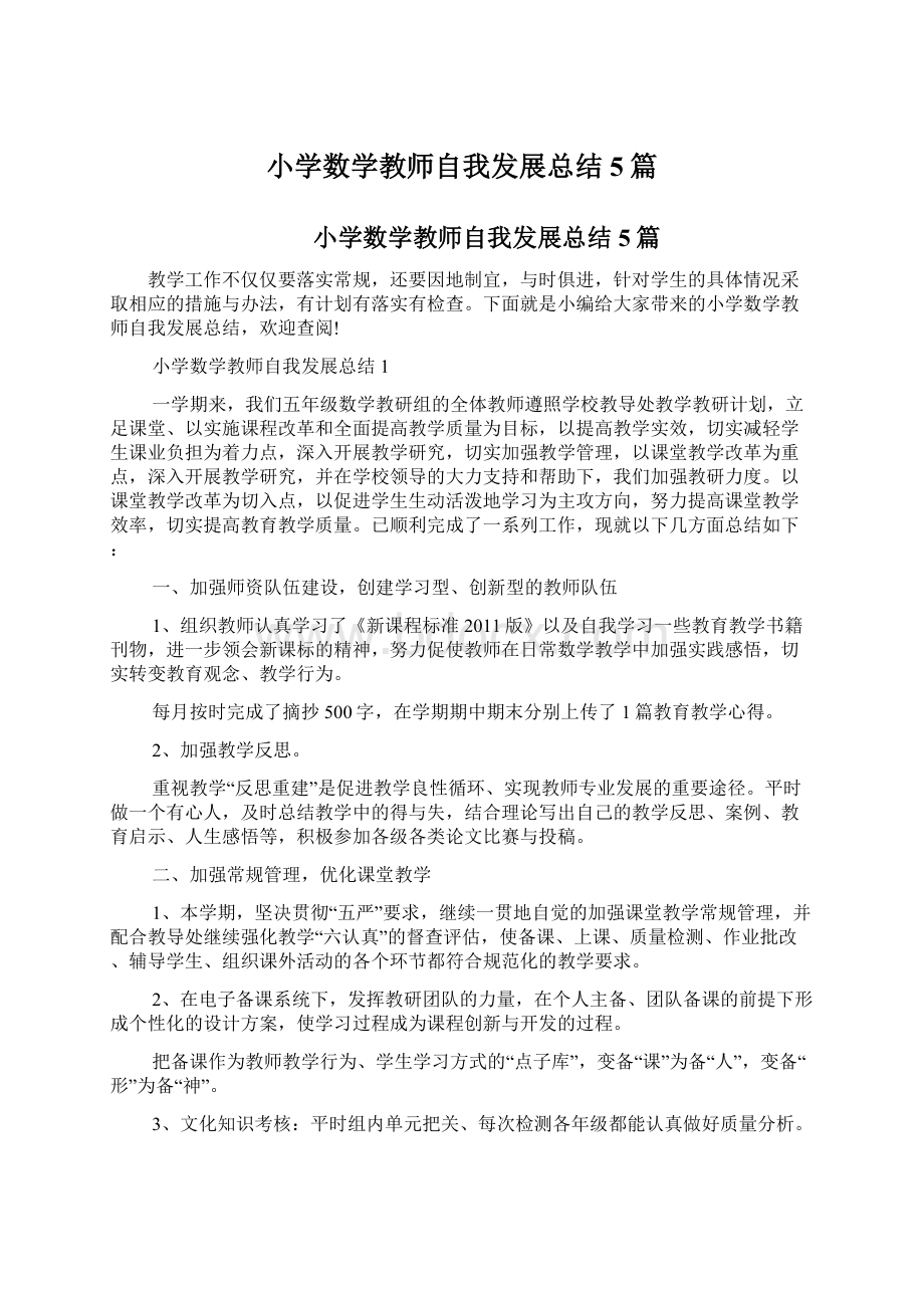 小学数学教师自我发展总结5篇.docx_第1页