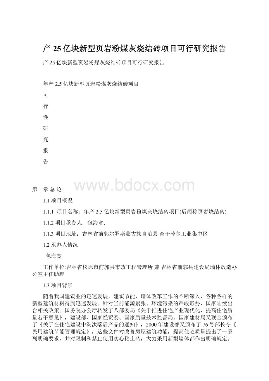 产25亿块新型页岩粉煤灰烧结砖项目可行研究报告.docx_第1页