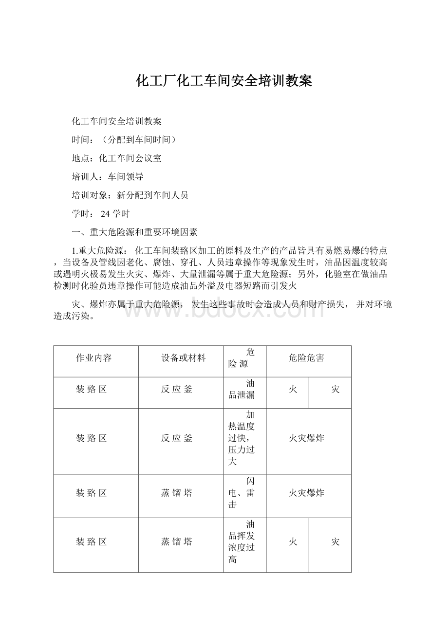 化工厂化工车间安全培训教案.docx_第1页