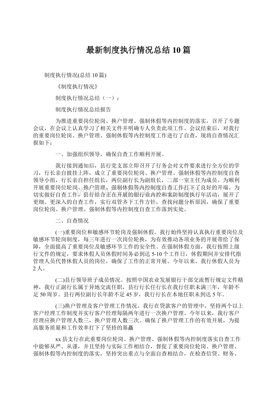 最新制度执行情况总结10篇.docx