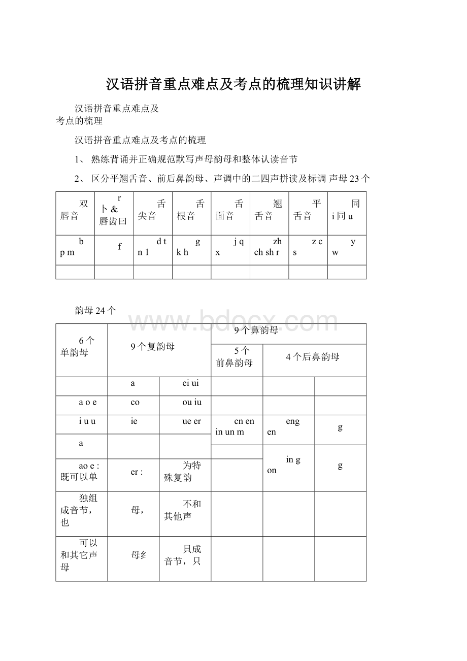 汉语拼音重点难点及考点的梳理知识讲解.docx