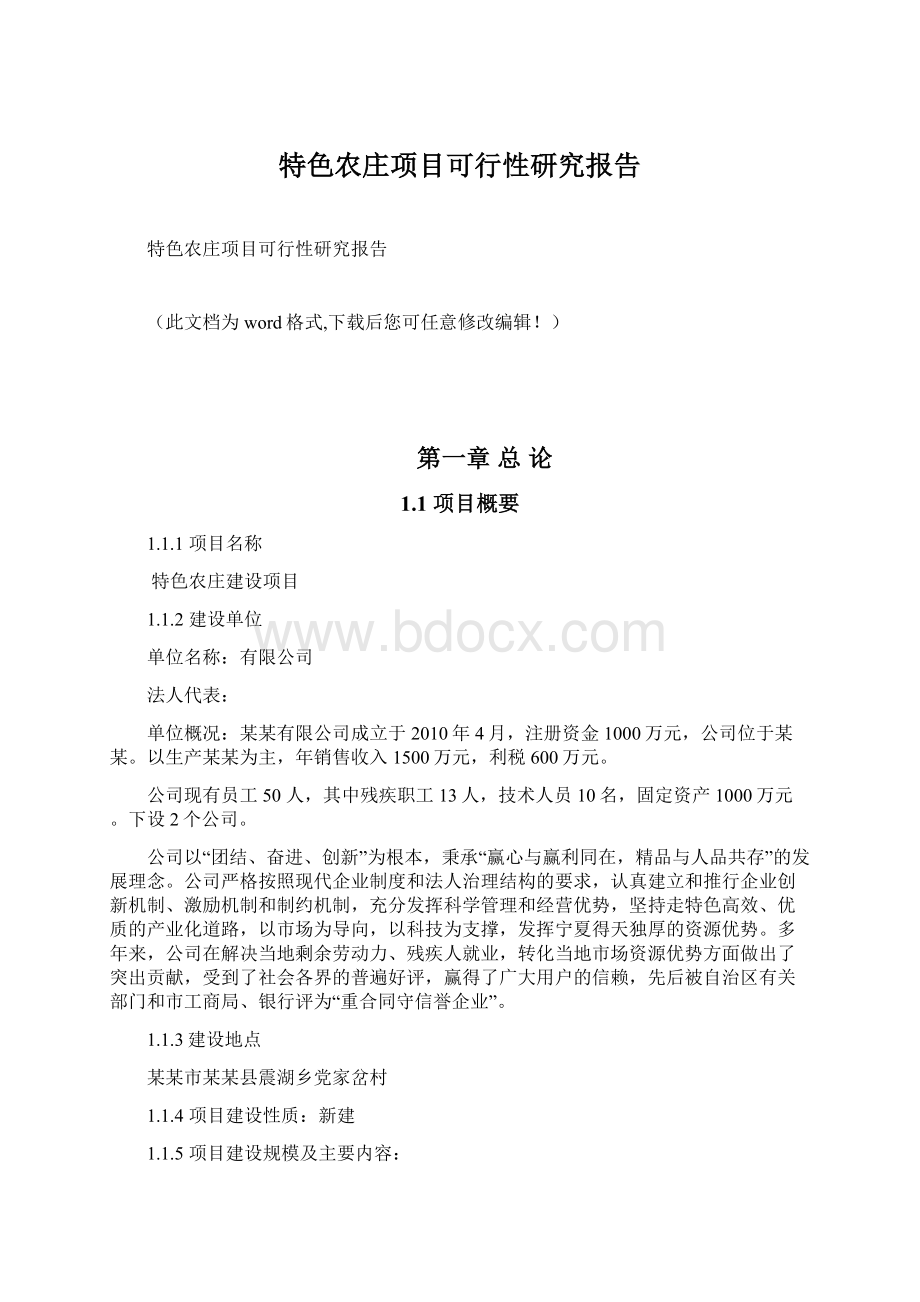 特色农庄项目可行性研究报告Word格式文档下载.docx_第1页