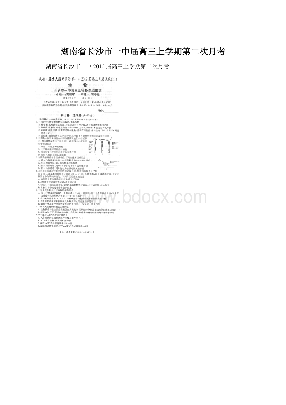 湖南省长沙市一中届高三上学期第二次月考Word文件下载.docx_第1页