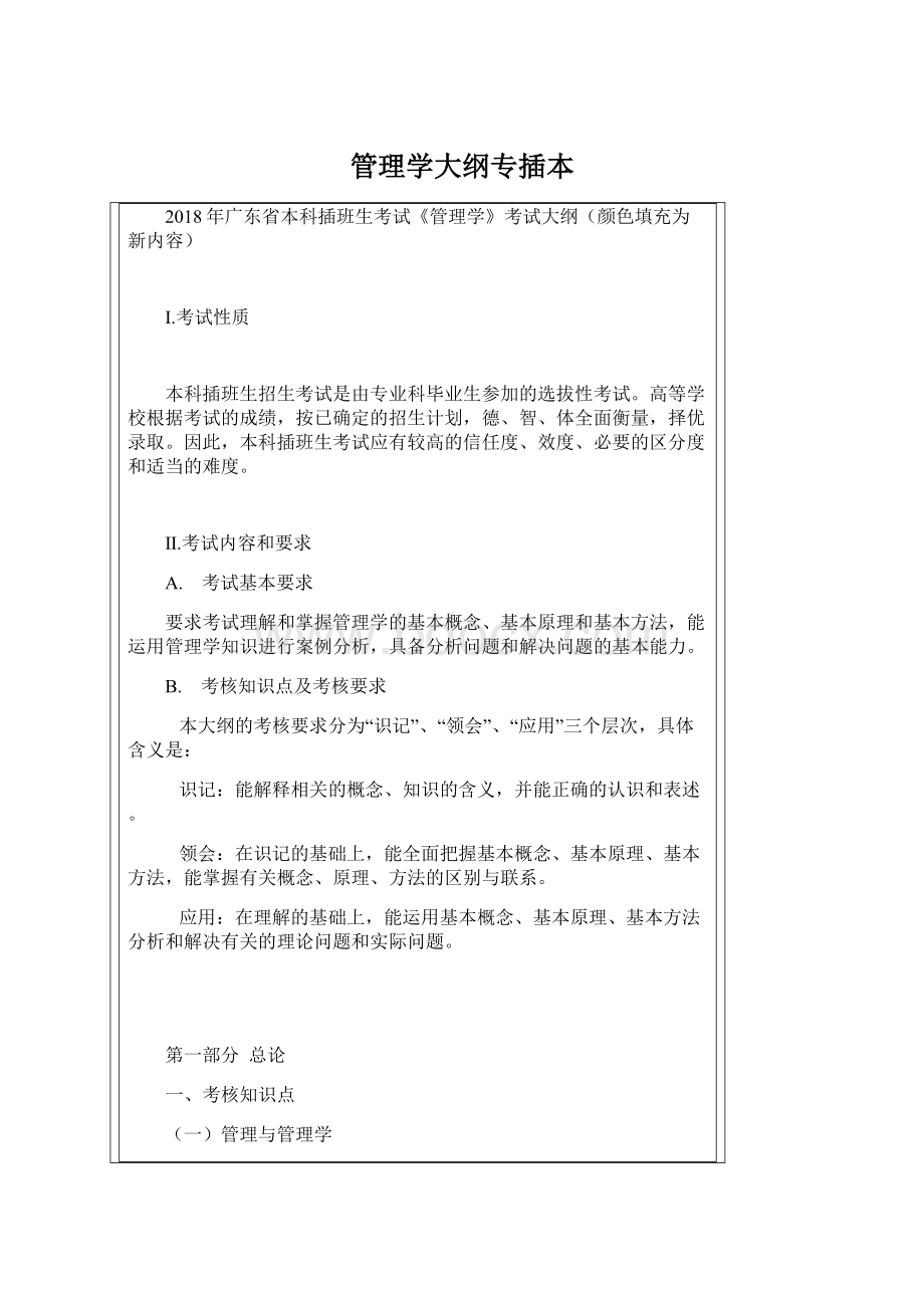 管理学大纲专插本Word文档格式.docx