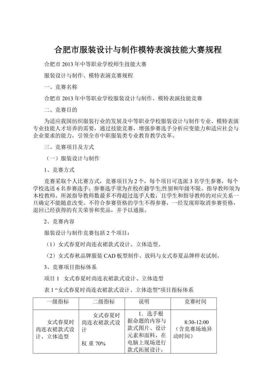 合肥市服装设计与制作模特表演技能大赛规程Word文档格式.docx