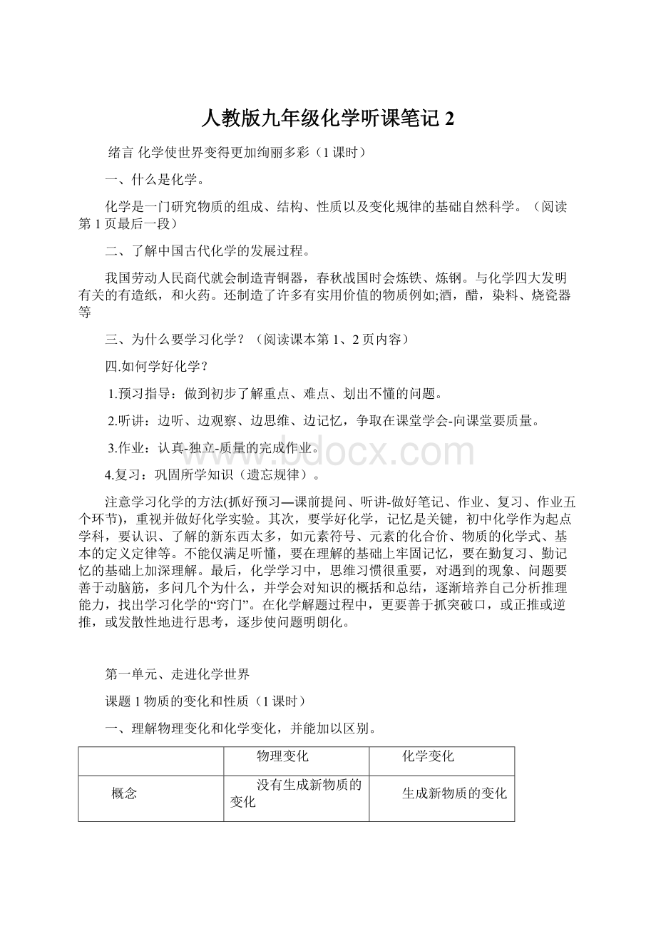 人教版九年级化学听课笔记 2.docx_第1页