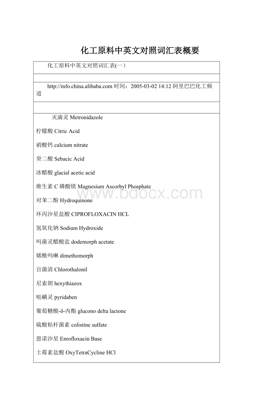 化工原料中英文对照词汇表概要Word格式.docx