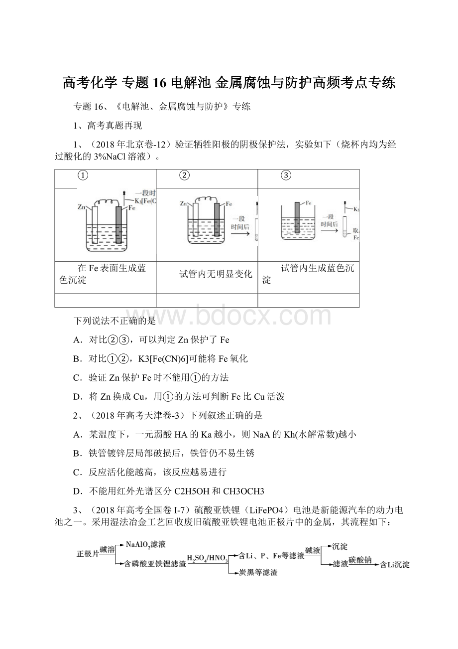 高考化学 专题16 电解池 金属腐蚀与防护高频考点专练.docx