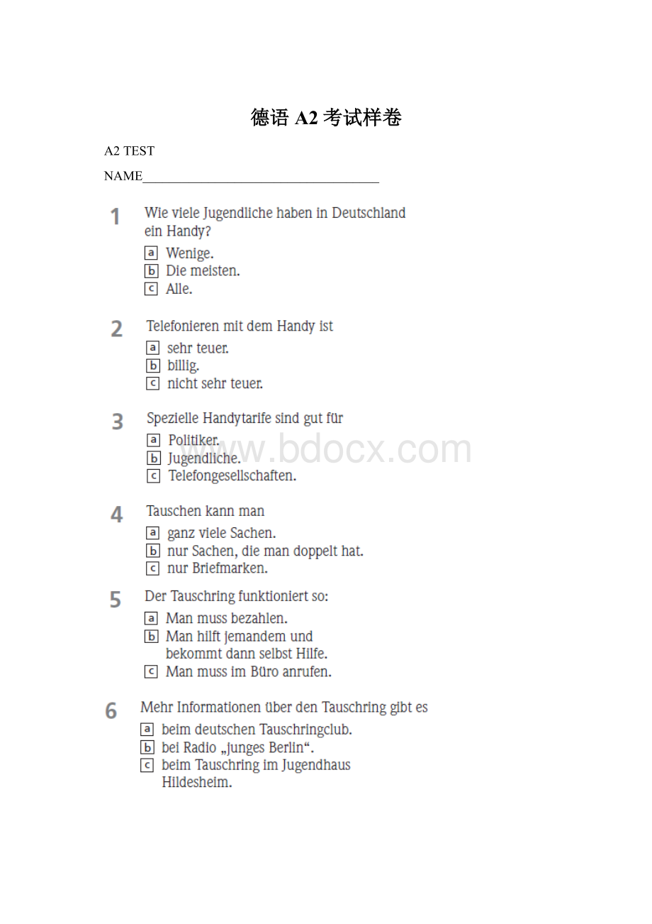 德语A2考试样卷.docx_第1页