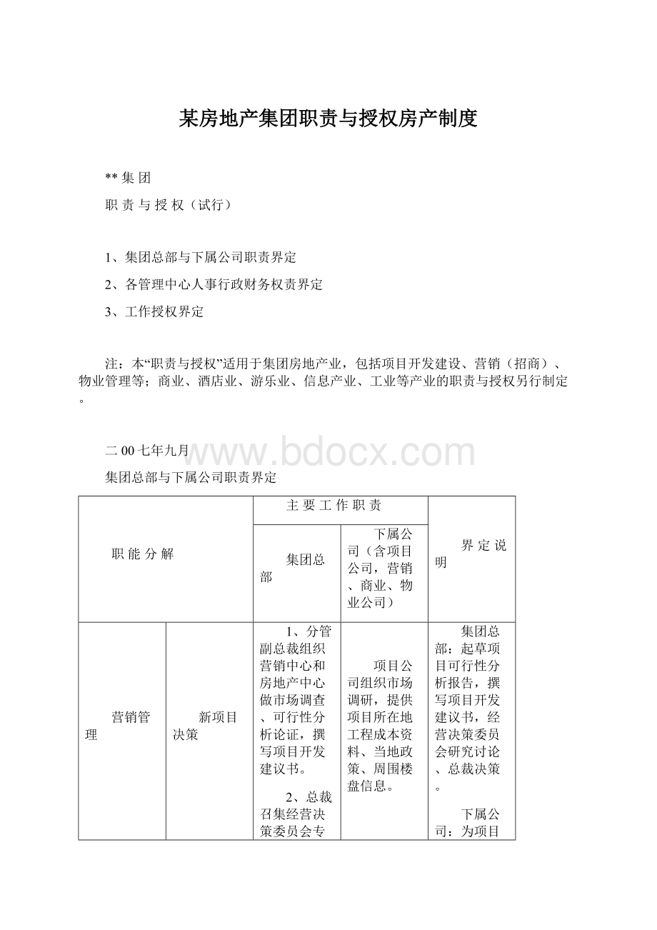 某房地产集团职责与授权房产制度.docx