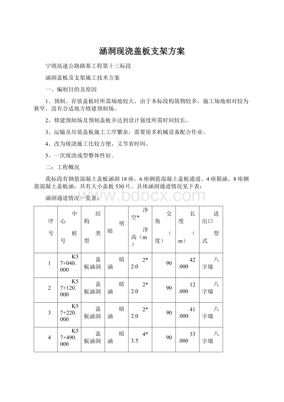 涵洞现浇盖板支架方案.docx