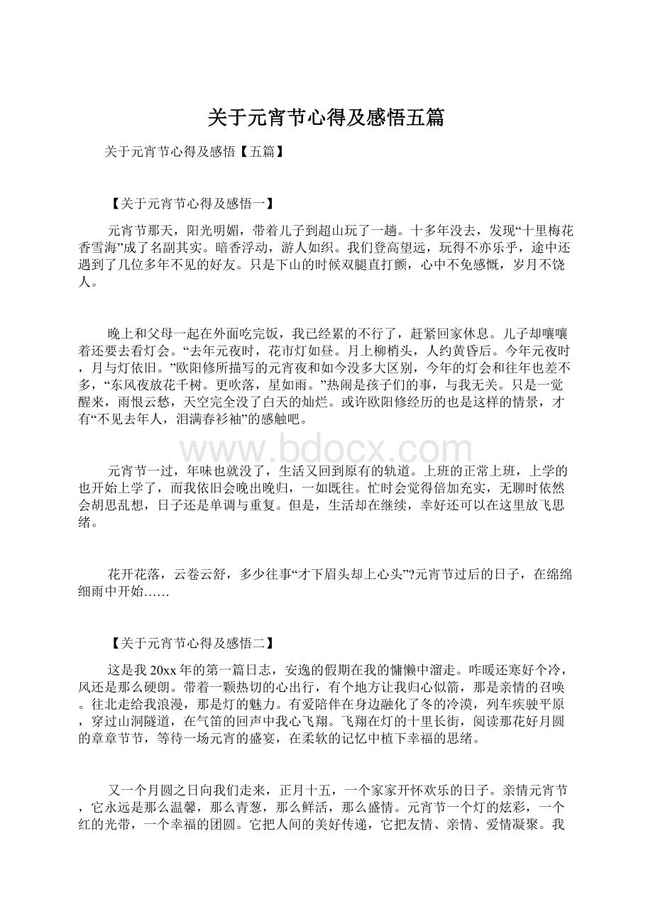 关于元宵节心得及感悟五篇文档格式.docx