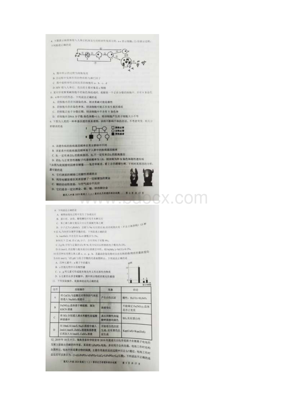 重庆市第八中学届高三第四次月考理科综合试题 扫描版含物理答案.docx_第2页